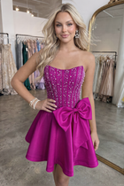 Bow-Accent A-Line Satin Homecoming Dress