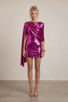 Mermaid Sequin Homecoming Dress — Cape-Sleeve Shoulders