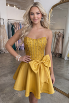 Bow-Accent A-Line Satin Homecoming Dress