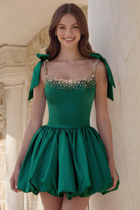 Rhinestone A-Line Satin Homecoming Dress