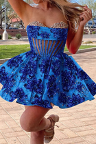 Rhinestone A-Line Satin Homecoming Dress — Pleated