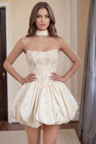 Bow-Accent A-Line Satin Homecoming Dress — Spaghetti-Strap