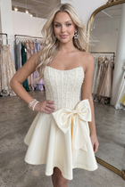 Bow-Accent A-Line Satin Homecoming Dress