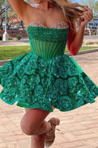 Rhinestone A-Line Satin Homecoming Dress — Pleated