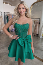 Bow-Accent A-Line Satin Homecoming Dress