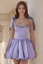 Rhinestone A-Line Satin Homecoming Dress