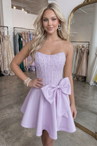 Bow-Accent A-Line Satin Homecoming Dress