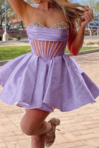 Rhinestone A-Line Satin Homecoming Dress — Pleated