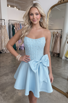 Bow-Accent A-Line Satin Homecoming Dress
