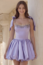 Rhinestone A-Line Satin Homecoming Dress