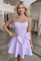 Bow-Accent A-Line Satin Homecoming Dress