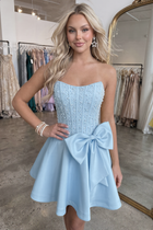 Bow-Accent A-Line Satin Homecoming Dress
