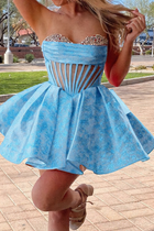 Rhinestone A-Line Satin Homecoming Dress — Pleated