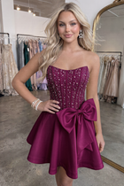 Bow-Accent A-Line Satin Homecoming Dress