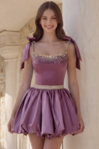 Rhinestone A-Line Satin Homecoming Dress