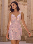 Sheath Sequin Homecoming Dress — V-Neckline Neck