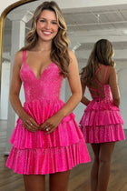 Rhinestone A-Line Satin Homecoming Dress — Ruffled