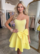 Bow-Accent A-Line Satin Homecoming Dress
