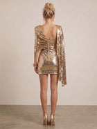 Mermaid Sequin Homecoming Dress — Cape-Sleeve Shoulders