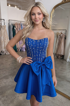 Bow-Accent A-Line Satin Homecoming Dress