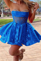 Rhinestone A-Line Satin Homecoming Dress — Pleated