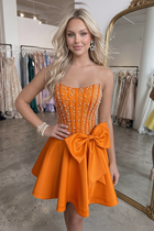 Bow-Accent A-Line Satin Homecoming Dress