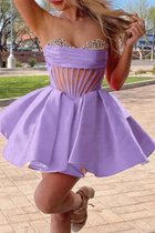Rhinestone A-Line Satin Homecoming Dress — Pleated