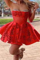 Rhinestone A-Line Satin Homecoming Dress — Pleated