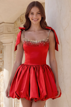 Rhinestone A-Line Satin Homecoming Dress