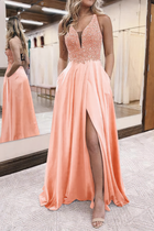A-Line Satin Prom Dress — V-Neckline