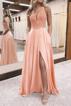 A-Line Satin Prom Dress — V-Neckline