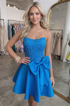 Bow-Accent A-Line Satin Homecoming Dress