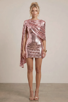 Mermaid Sequin Homecoming Dress — Cape-Sleeve Shoulders