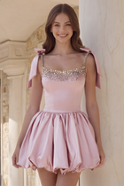 Rhinestone A-Line Satin Homecoming Dress