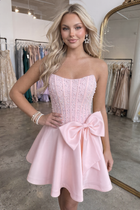 Bow-Accent A-Line Satin Homecoming Dress