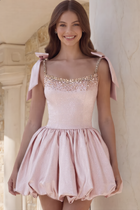 Rhinestone A-Line Satin Homecoming Dress