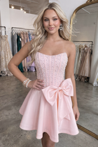 Bow-Accent A-Line Satin Homecoming Dress