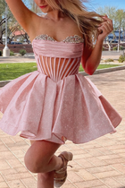 Rhinestone A-Line Satin Homecoming Dress — Pleated