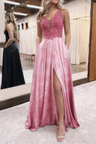 A-Line Satin Prom Dress — V-Neckline