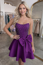 Bow-Accent A-Line Satin Homecoming Dress