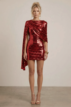 Mermaid Sequin Homecoming Dress — Cape-Sleeve Shoulders