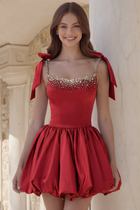 Rhinestone A-Line Satin Homecoming Dress