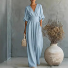 Surplice V-Neck Wide-Leg Jumpsuit