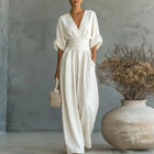 Surplice V-Neck Wide-Leg Jumpsuit