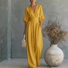 Surplice V-Neck Wide-Leg Jumpsuit