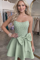 Bow-Accent A-Line Satin Homecoming Dress