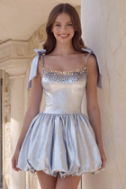 Rhinestone A-Line Satin Homecoming Dress