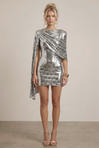 Mermaid Sequin Homecoming Dress — Cape-Sleeve Shoulders