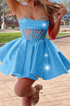 Rhinestone A-Line Satin Homecoming Dress — Pleated
