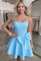 Bow-Accent A-Line Satin Homecoming Dress